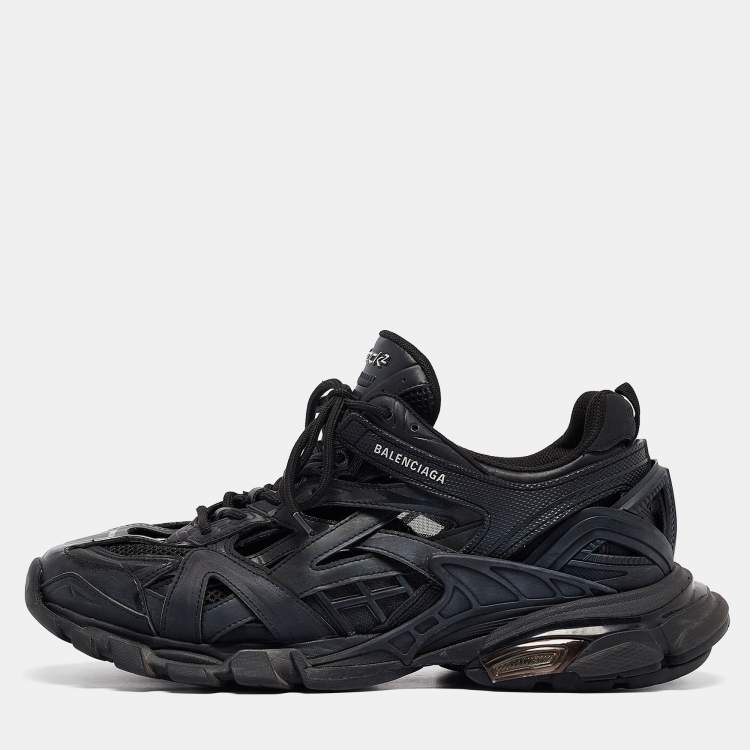 Pre Owned Balenciaga Black Faux Leather and Mesh Track 2 Sneakers Size 44