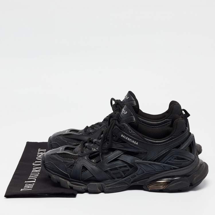Pre Owned Balenciaga Black Faux Leather and Mesh Track 2 Sneakers Size 44