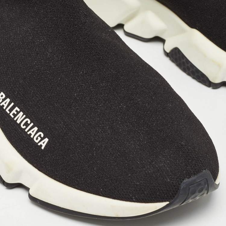 Pre Owned Balenciaga Black Knit Fabric Speed High Top Sneakers Size 38