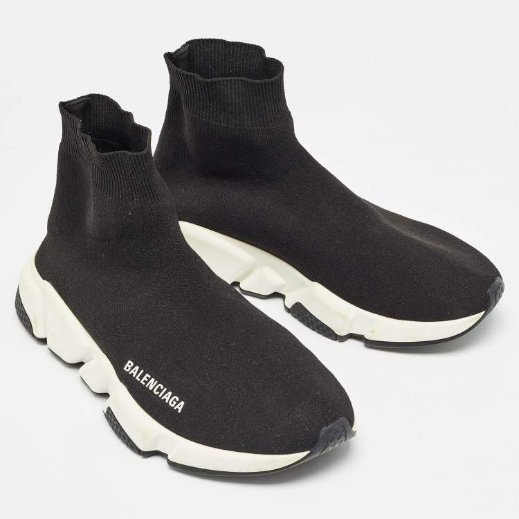 Pre Owned Balenciaga Black Knit Fabric Speed High Top Sneakers Size 38