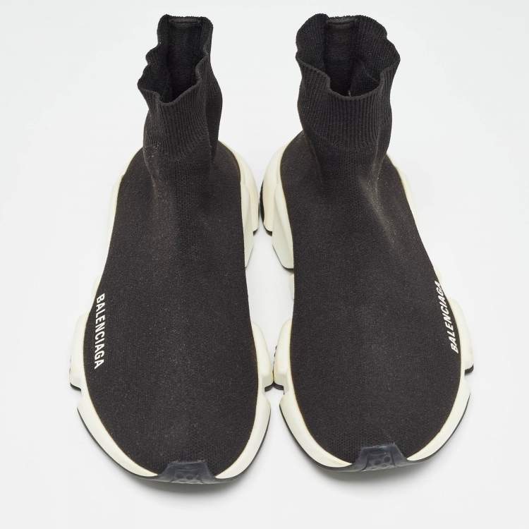 Pre Owned Balenciaga Black Knit Fabric Speed High Top Sneakers Size 38
