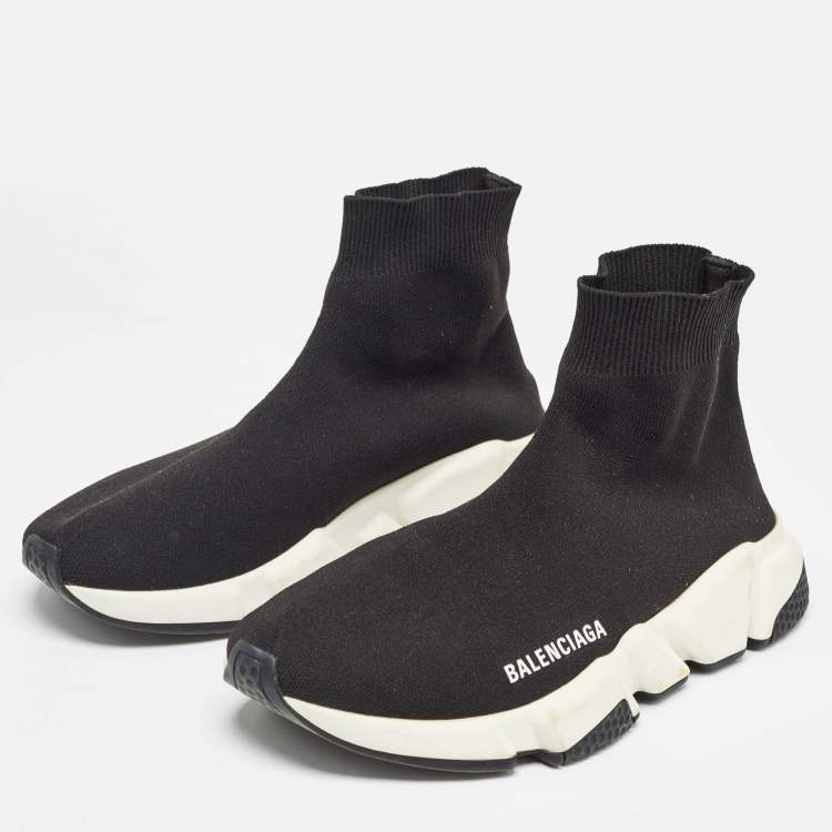 Pre Owned Balenciaga Black Knit Fabric Speed High Top Sneakers Size 38