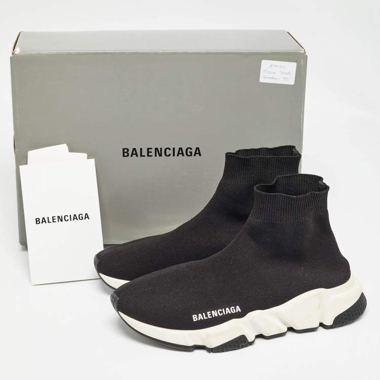 Pre Owned Balenciaga Black Knit Fabric Speed High Top Sneakers Size 38