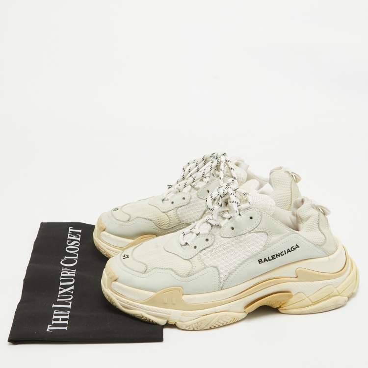 Pre Owned Balenciaga White Mesh and Leather Triple S Sneakers Size 41