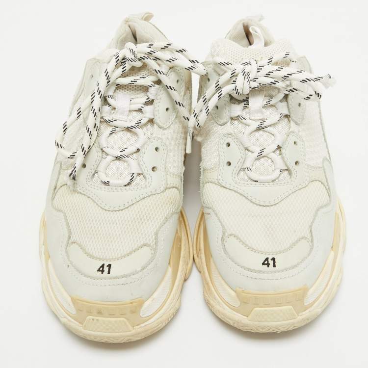 Pre Owned Balenciaga White Mesh and Leather Triple S Sneakers Size 41