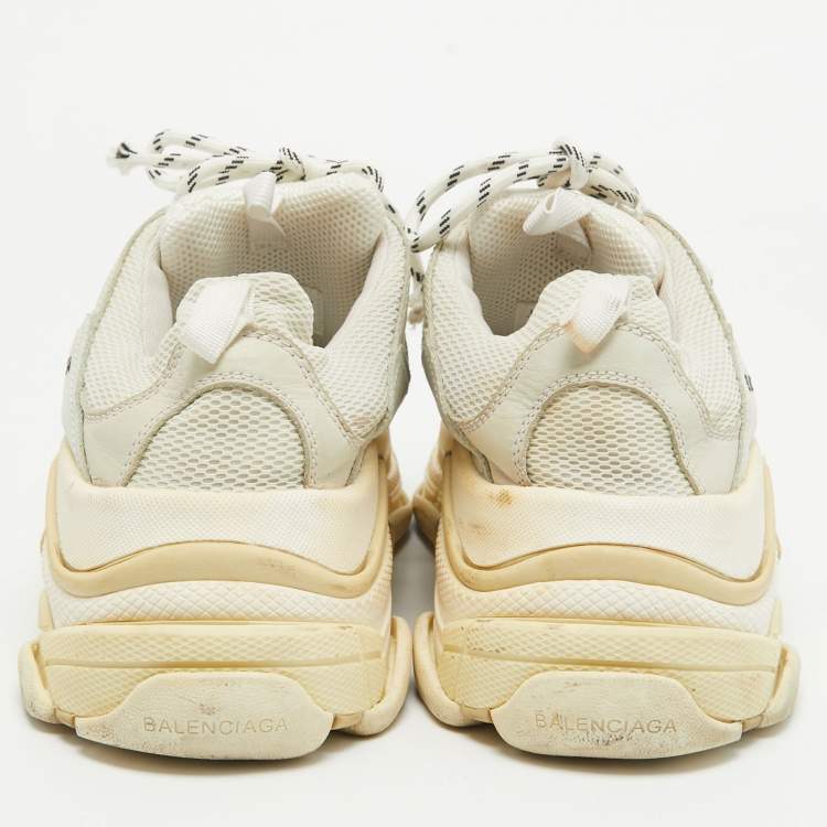 Pre Owned Balenciaga White Mesh and Leather Triple S Sneakers Size 41