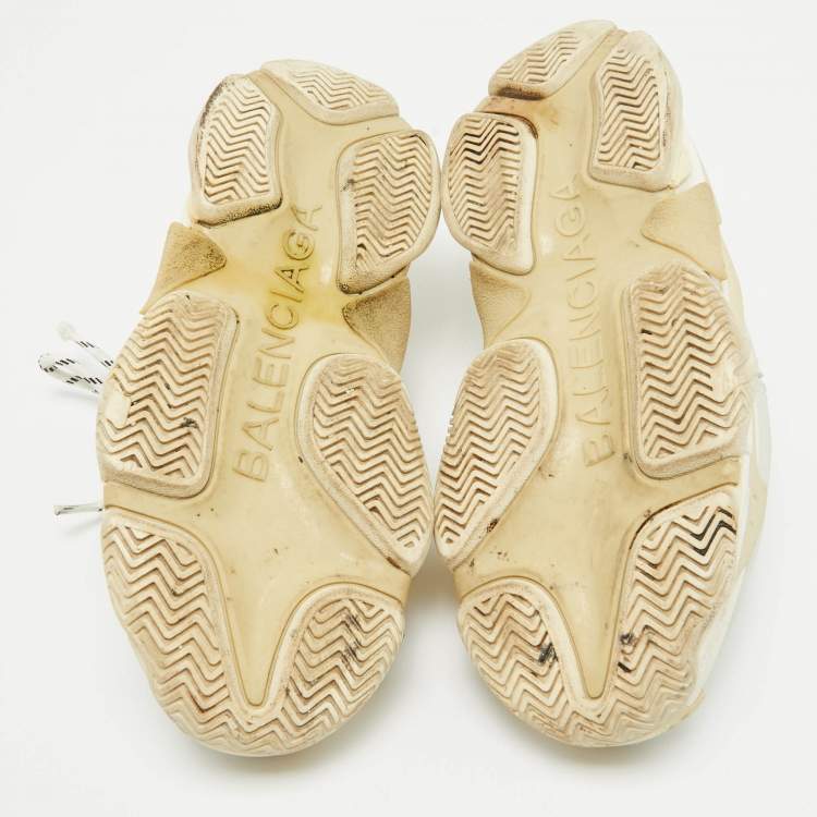 Pre Owned Balenciaga White Mesh and Leather Triple S Sneakers Size 41