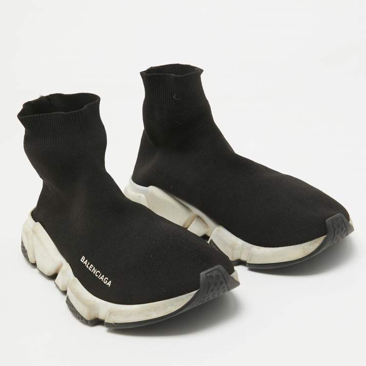 مملوكة مسبقًا Balenciaga Black Knit Fabric Speed Trainer High Top  Sneakers Size 41