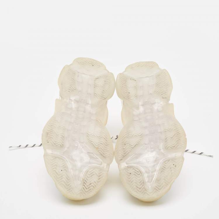 Pre Owned Balenciaga White Faux Leather and Mesh Triple S Clear Sole Sneakers Size 39