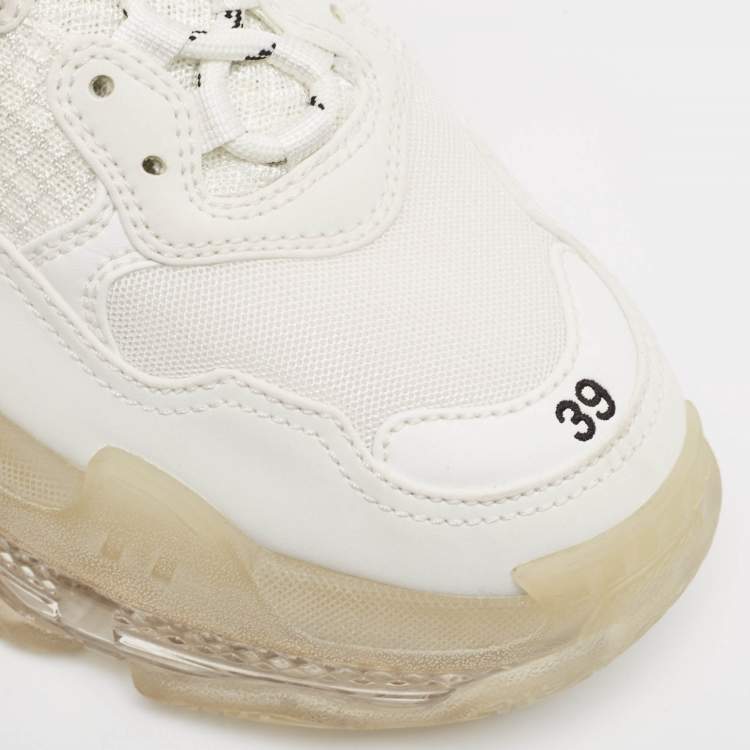 Pre Owned Balenciaga White Faux Leather and Mesh Triple S Clear Sole Sneakers Size 39