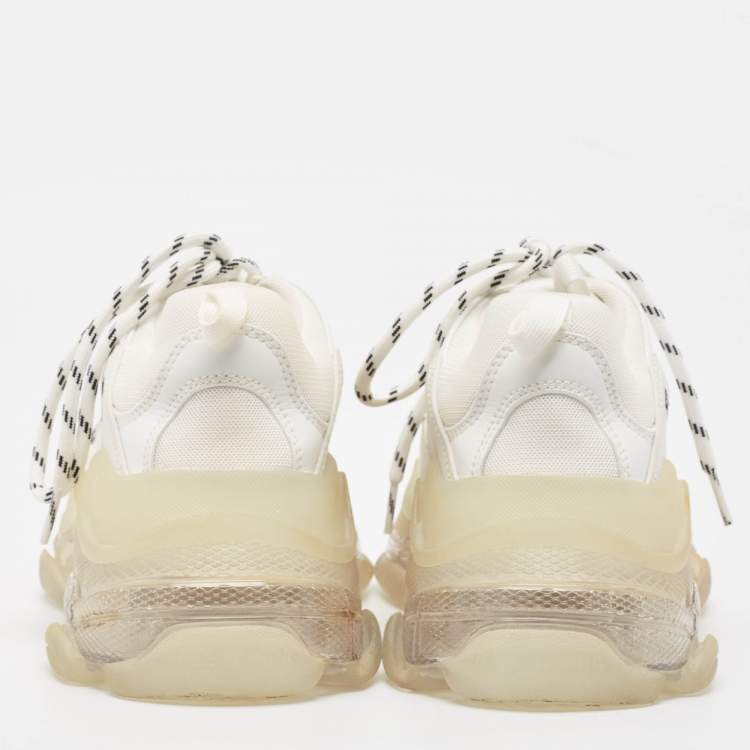 Pre Owned Balenciaga White Faux Leather and Mesh Triple S Clear Sole Sneakers Size 39