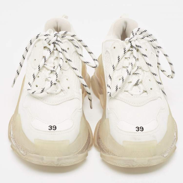 Pre Owned Balenciaga White Faux Leather and Mesh Triple S Clear Sole Sneakers Size 39
