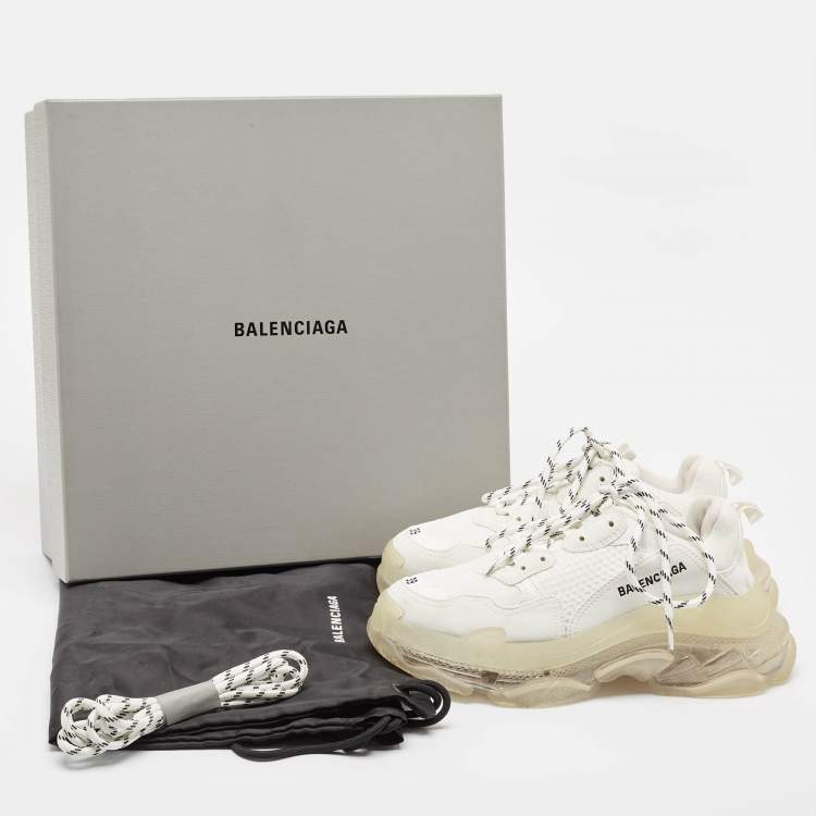 Pre Owned Balenciaga White Faux Leather and Mesh Triple S Clear Sole Sneakers Size 39