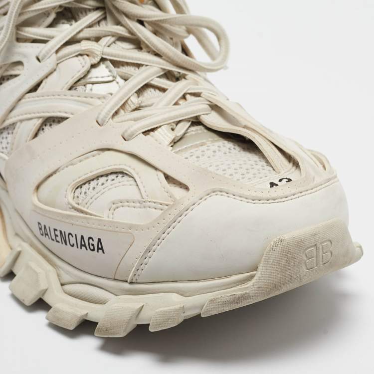 Pre Owned Balenciaga Cream Faux Leather and Mesh Track Sneakers Size 43