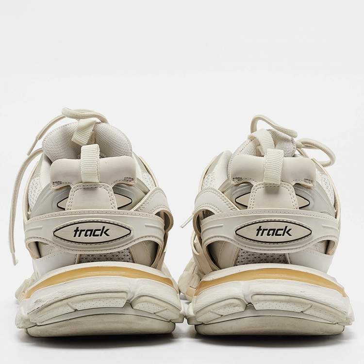 Pre Owned Balenciaga Cream Faux Leather and Mesh Track Sneakers Size 43