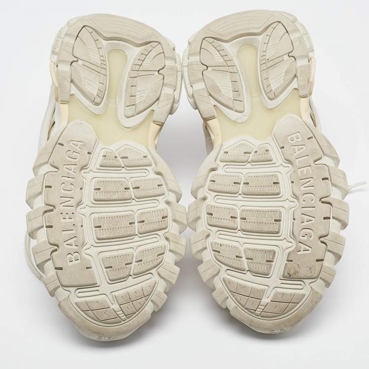 Pre Owned Balenciaga Cream Faux Leather and Mesh Track Sneakers Size 43