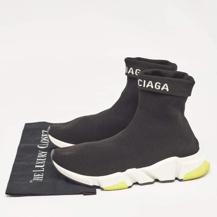 Pre Owned Balenciaga Black Knit Fabric Speed Trainer High Top Sneakers Size 42
