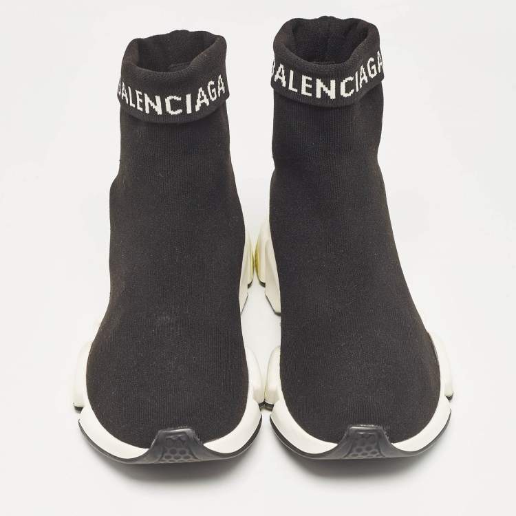 Pre Owned Balenciaga Black Knit Fabric Speed Trainer High Top Sneakers Size 42
