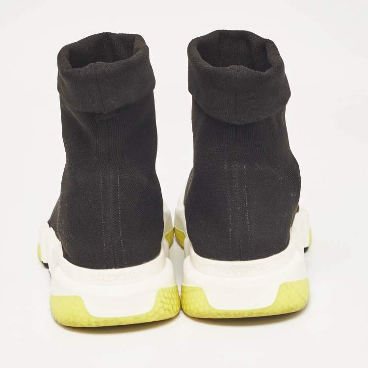 Pre Owned Balenciaga Black Knit Fabric Speed Trainer High Top Sneakers Size 42