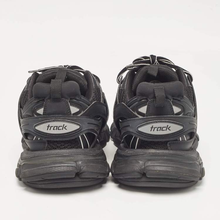 Pre Owned Balenciaga Black Faux Leather and Mesh Track Lace Up Sneakers 42