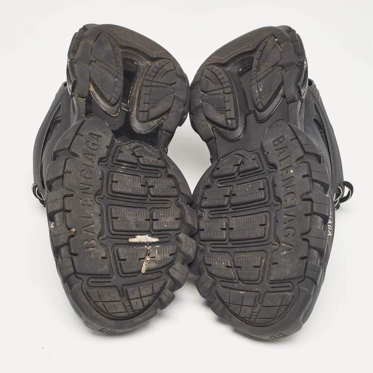 Pre Owned Balenciaga Black Faux Leather and Mesh Track Lace Up Sneakers 42
