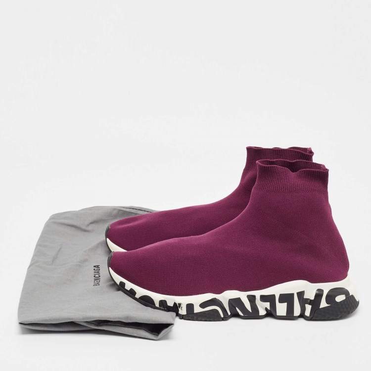 Pre Owned Balenciaga Purple Knit Fabric Speed Trainer High Top Sneakers Size 43
