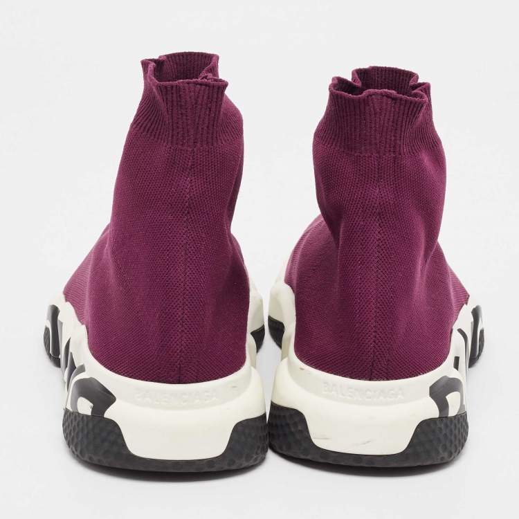 Pre Owned Balenciaga Purple Knit Fabric Speed Trainer High Top Sneakers Size 43