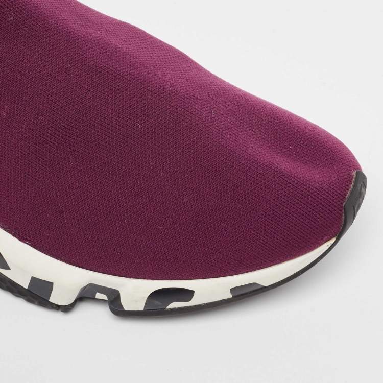 Pre Owned Balenciaga Purple Knit Fabric Speed Trainer High Top Sneakers Size 43