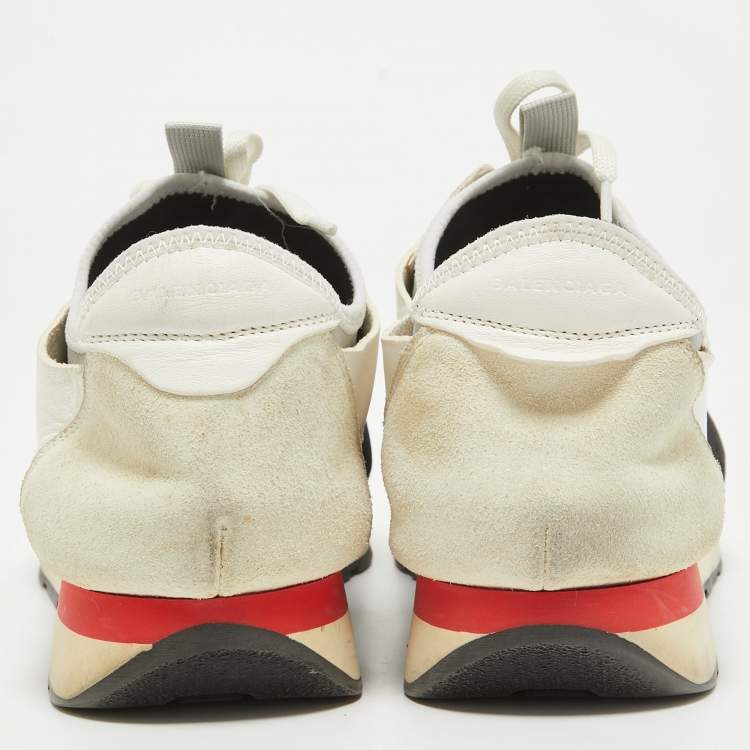 Pre Owned Balenciaga White/Grey Leather and Mesh Race Runner Low Top Sneakers Size 44