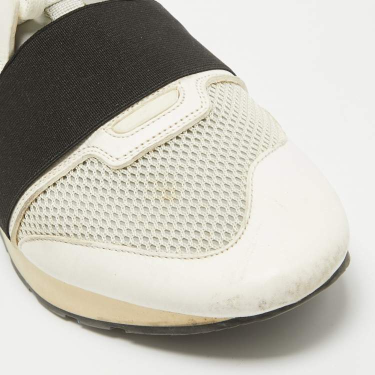 Pre Owned Balenciaga White/Grey Leather and Mesh Race Runner Low Top Sneakers Size 44