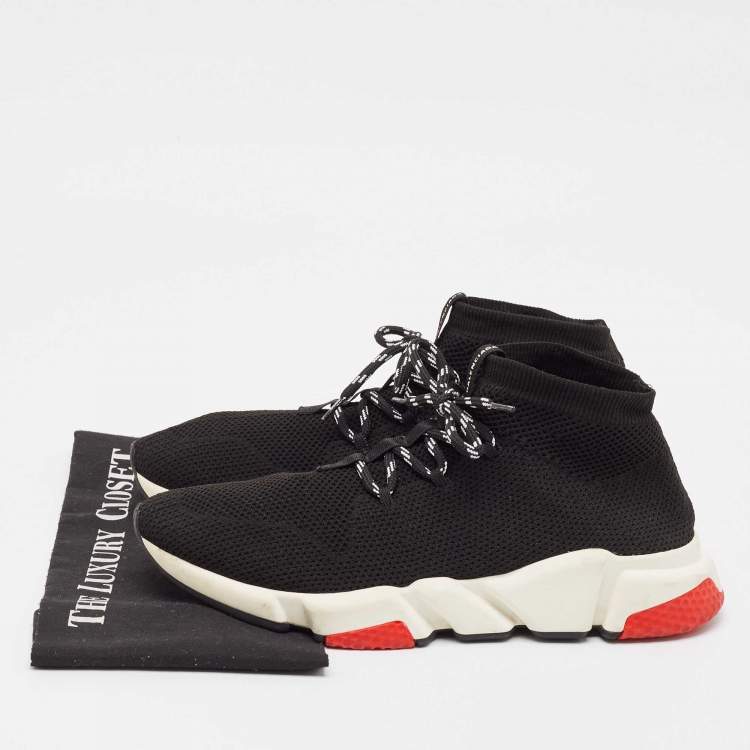 Pre Owned Balenciaga Black Knit Fabric Speed Trainer Sneakers Size 43