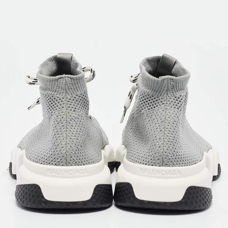 Pre Owned Balenciaga Grey Knit Fabric Speed Trainer High Top Sneakers Size 43