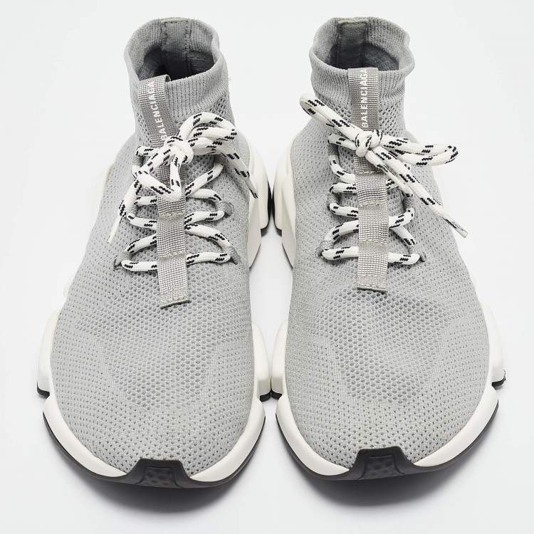 Pre Owned Balenciaga Grey Knit Fabric Speed Trainer High Top Sneakers Size 43