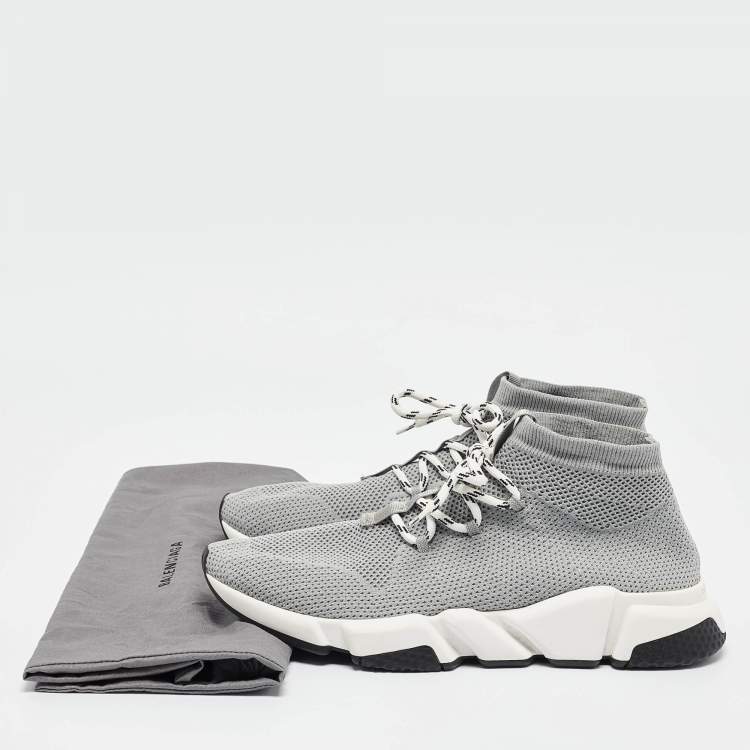 Pre Owned Balenciaga Grey Knit Fabric Speed Trainer High Top Sneakers Size 43