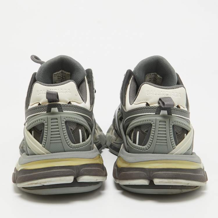Pre Owned Balenciaga Grey Faux Leather Mesh Track Lace Up Sneakers Size 41