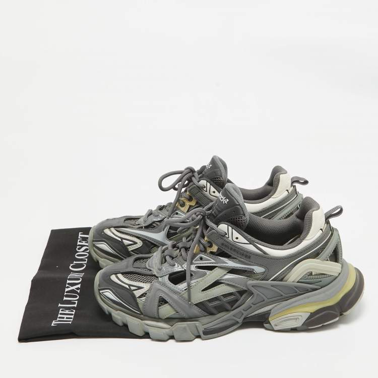 Pre Owned Balenciaga Grey Faux Leather Mesh Track Lace Up Sneakers Size 41