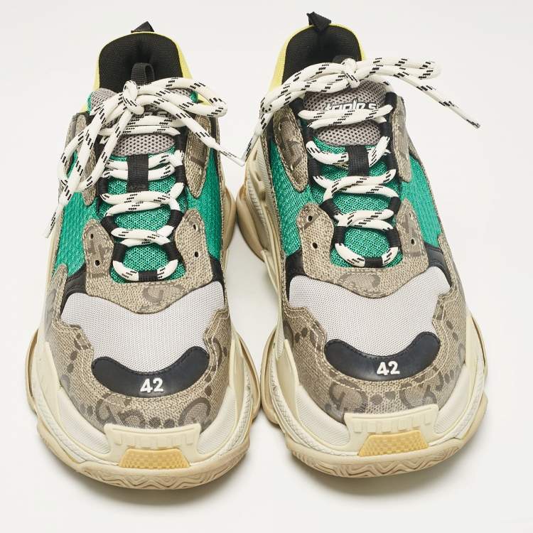 Pre Owned Balenciaga Multicolor GG Canvas and Leather Triple S Lace Up Sneakers Size 42