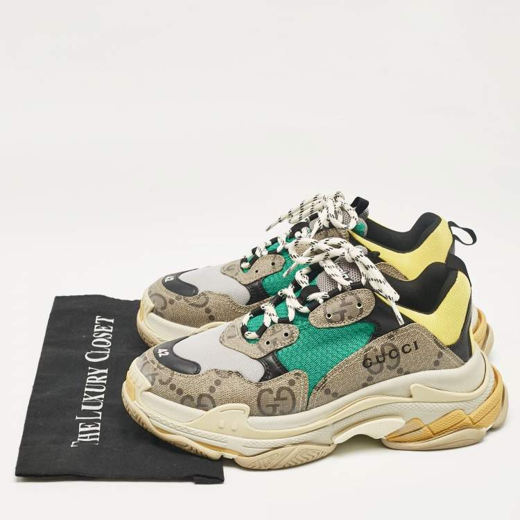 Pre Owned Balenciaga Multicolor GG Canvas and Leather Triple S Lace Up Sneakers Size 42