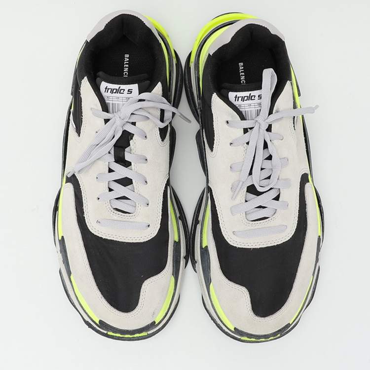 Pre Owned Balenciaga Multicolor Neoprene and Suede Triple S Low Top Sneakers Size 44