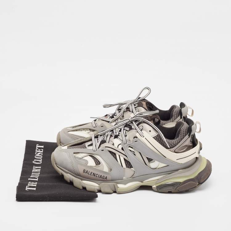 Pre Owned Balenciaga Two Town Faux Leather and Mesh Track Lace Up Sneakers Size 41