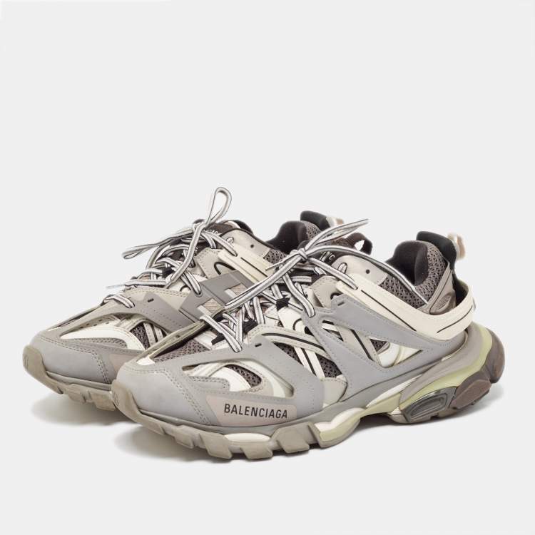 Pre Owned Balenciaga Two Town Faux Leather and Mesh Track Lace Up Sneakers Size 41