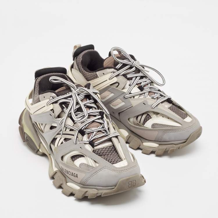 Pre Owned Balenciaga Two Town Faux Leather and Mesh Track Lace Up Sneakers Size 41