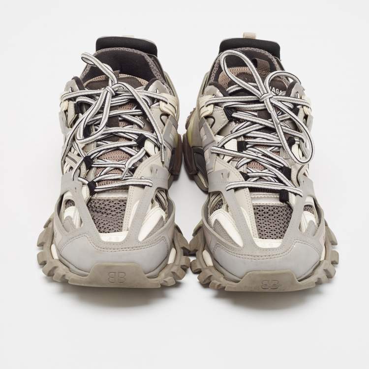 Pre Owned Balenciaga Two Town Faux Leather and Mesh Track Lace Up Sneakers Size 41