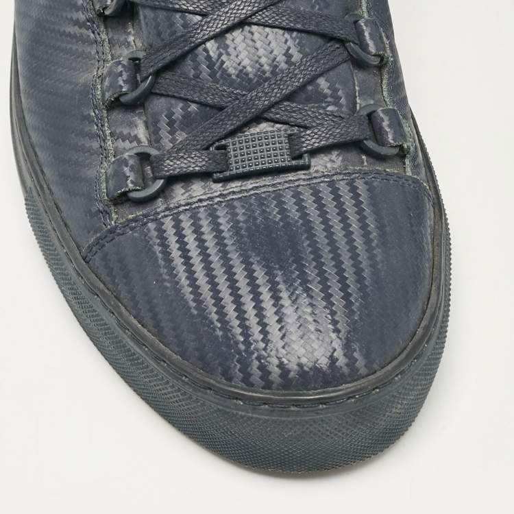 Pre Owned Balenciaga Navy Blue Leather Lace Up Sneakers Size 44