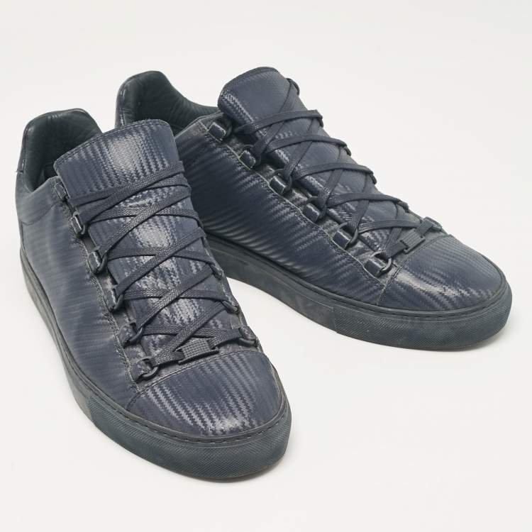 Pre Owned Balenciaga Navy Blue Leather Lace Up Sneakers Size 44