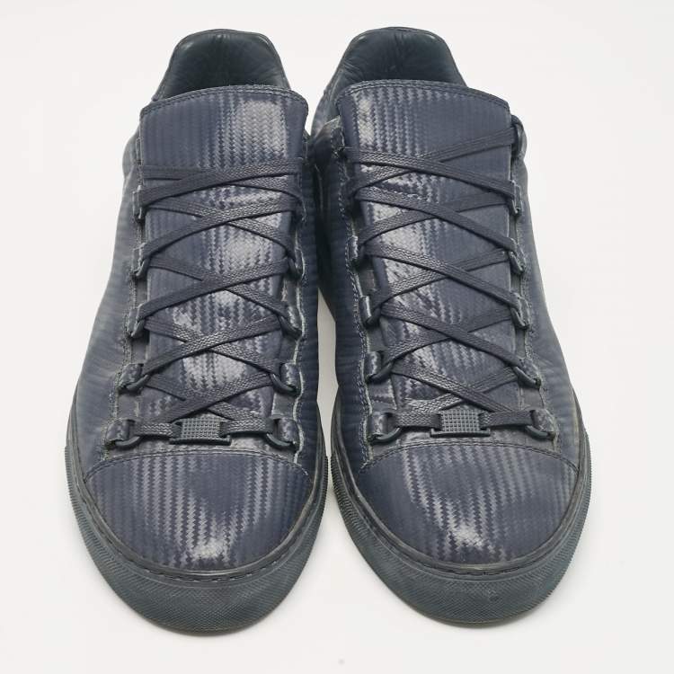 Pre Owned Balenciaga Navy Blue Leather Lace Up Sneakers Size 44