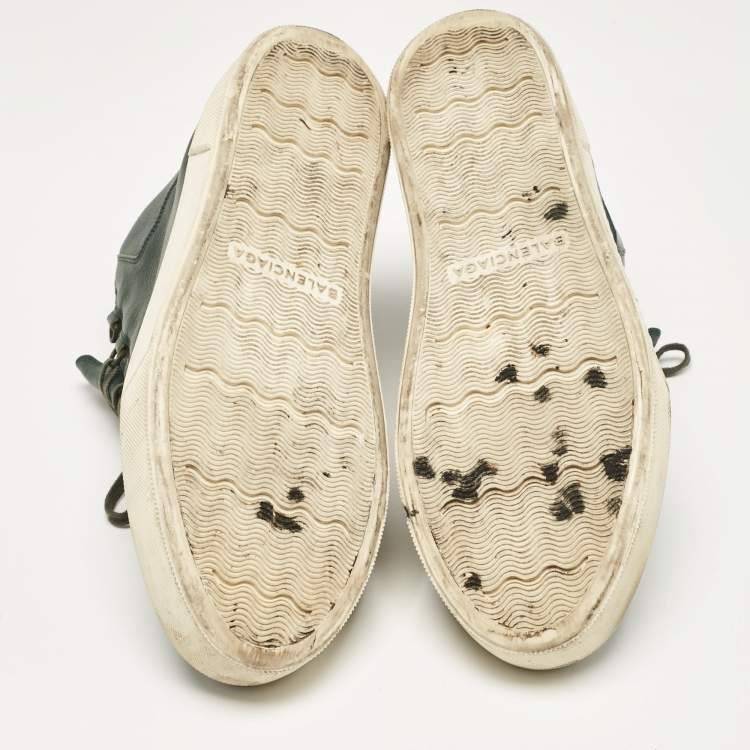 Pre Owned Balenciaga Green Leather Lace Up Sneakers Size 45