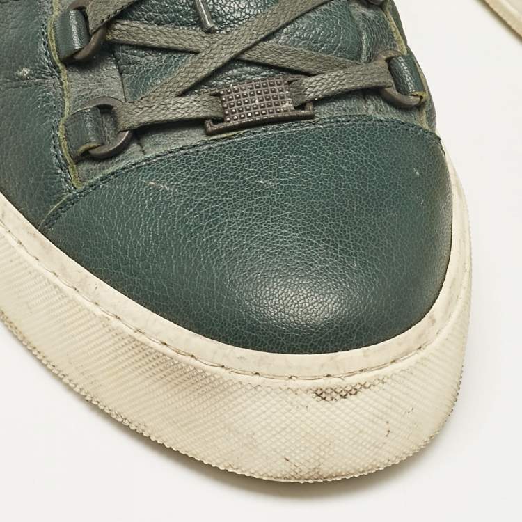 Pre Owned Balenciaga Green Leather Lace Up Sneakers Size 45