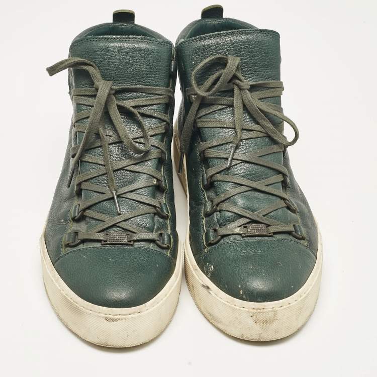Pre Owned Balenciaga Green Leather Lace Up Sneakers Size 45