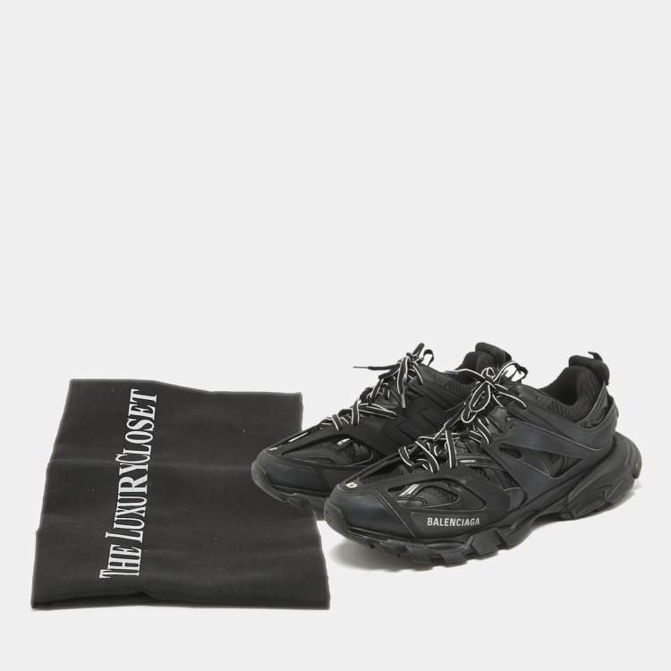 Pre Owned Balenciaga Black Faux Leather and Mesh Track Lace Up Sneakers Size 42